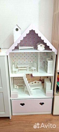 Домик кукольный Бело-розовый