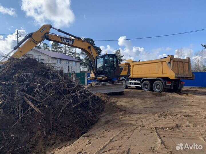 Разработка участка, песок, щебень, грунты, плиты