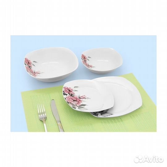 Набор столовый 19 пр. квадратные тарелки, фарфор