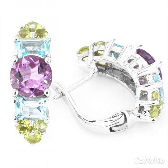 Серьги серебро аметист, топаз, перидот С406