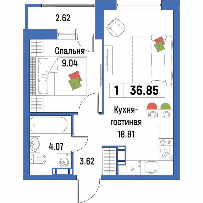 1-к. квартира, 36,9 м², 14/16 эт.