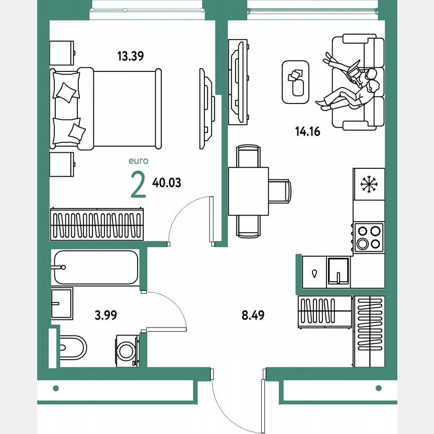1-к. квартира, 40 м², 16/23 эт.