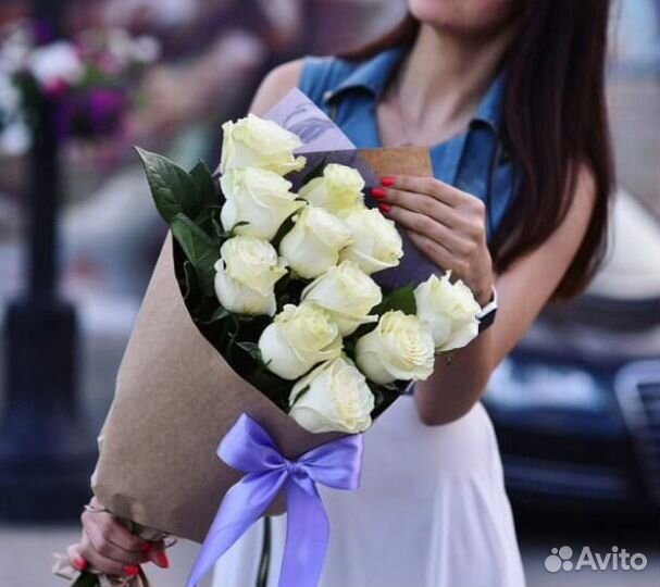 Цветы розы белые 11 шт крупные сорта Tibet Эквадор