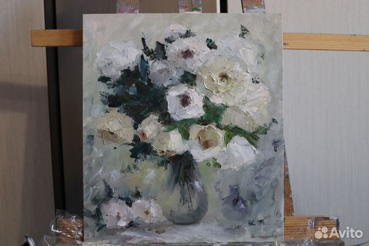 Картина маслом цветы Пионы 35х40