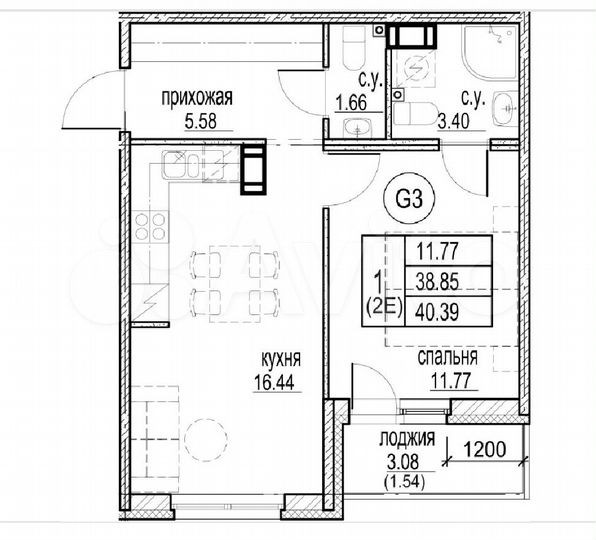1-к. квартира, 40,4 м², 10/12 эт.