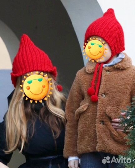 Шапка вязанная красная эльф гномик