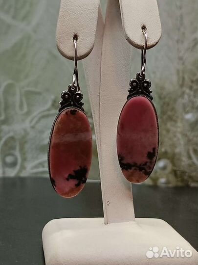 Серьги серебро 916 Родонит.мюз СССР