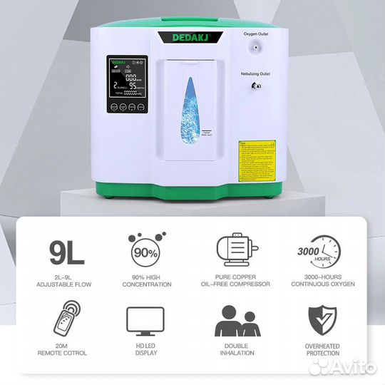 Концентратор кислорода, dedakj DE-2A, 2-9L, новый
