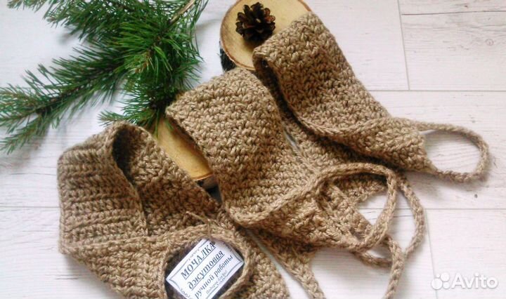 Мочалка джутовая натуральная в баню, сауну