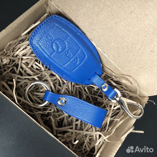 Чехол для ключа Mercedes синий кожаный