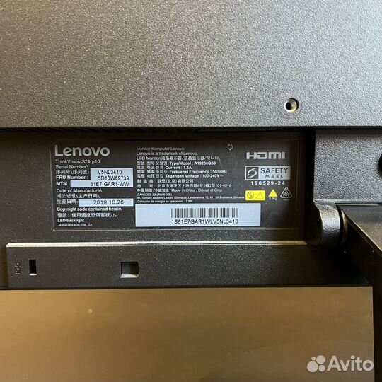 Монитор Lenovo thinkvision s24q-10 24 дюйма