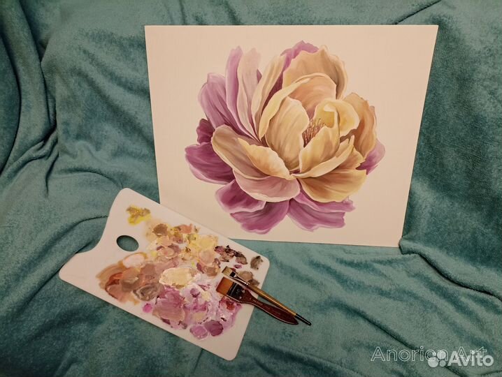 Картина акрилом на холсте 50см*60см «Цветок пион»