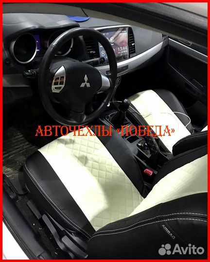 Чехлы Mitsubishi Lancer 10 2 из экокожи чёрно-белы