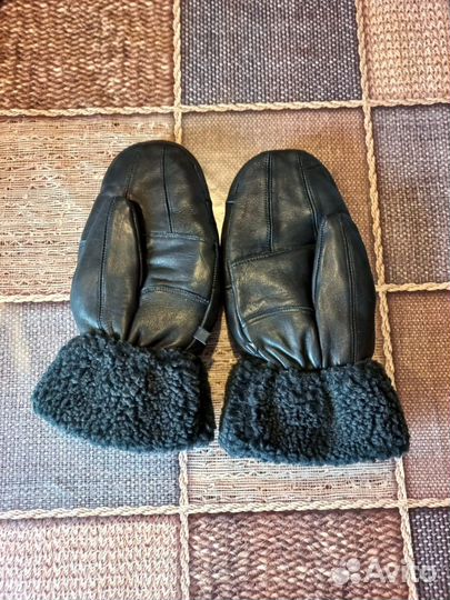 Мужские зимние варежки кожа натуральная