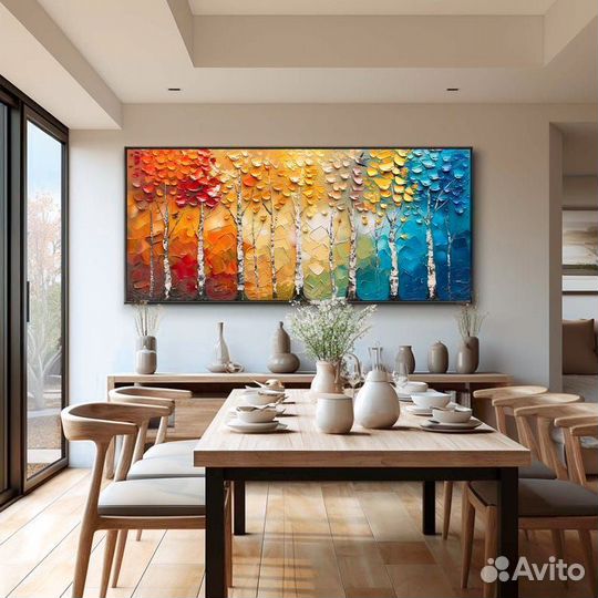 Большая картина текстурной пастой березовый вихрь