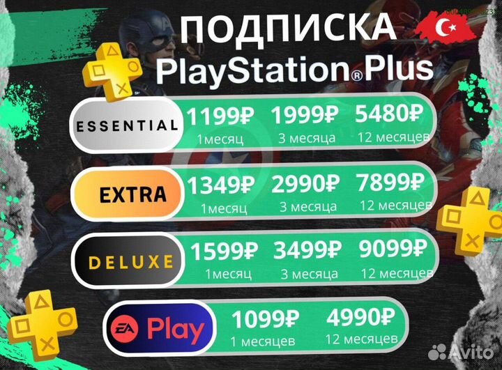 Подписка ps plus Delux+ EA play Турция (Арт.17024)