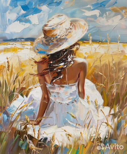 Солнечная картина маслом текстурной пастой Девушка