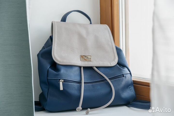 Рюкзак серо-синий экокожа