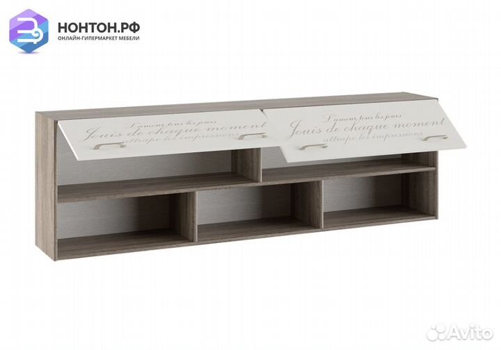 Шкаф настенный Брауни фон бежевый с рисунком / дуб