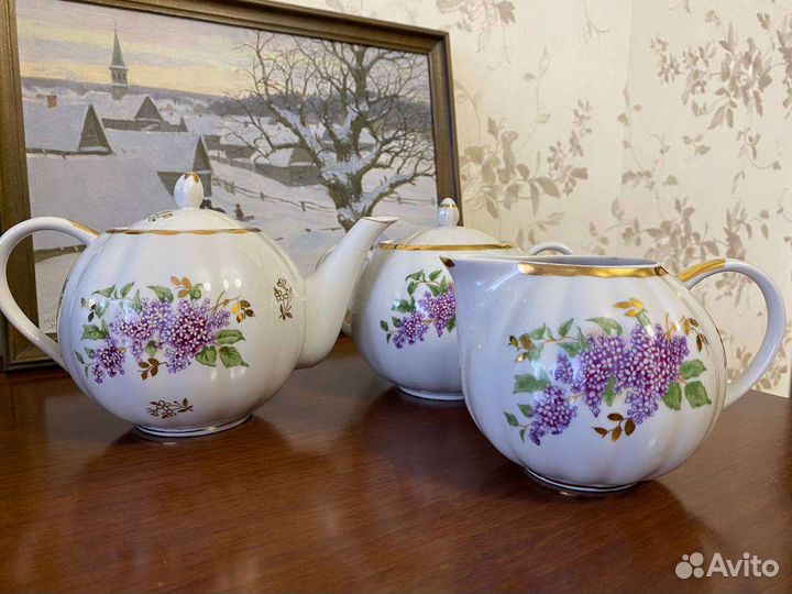 Предметы чайного сервиза Вербилки Сирень СССР