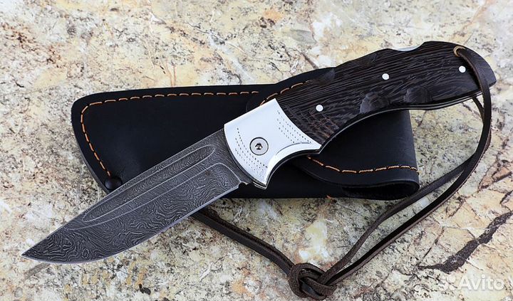 Складной нож Беркут, сталь дамаск, рукоять накладк