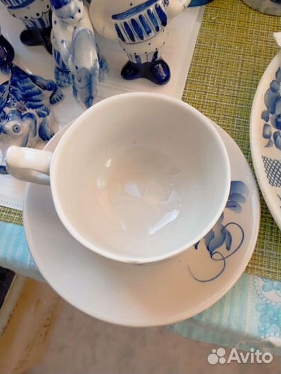 Чайная пара Гжель 1970-1980гг, основа для часов