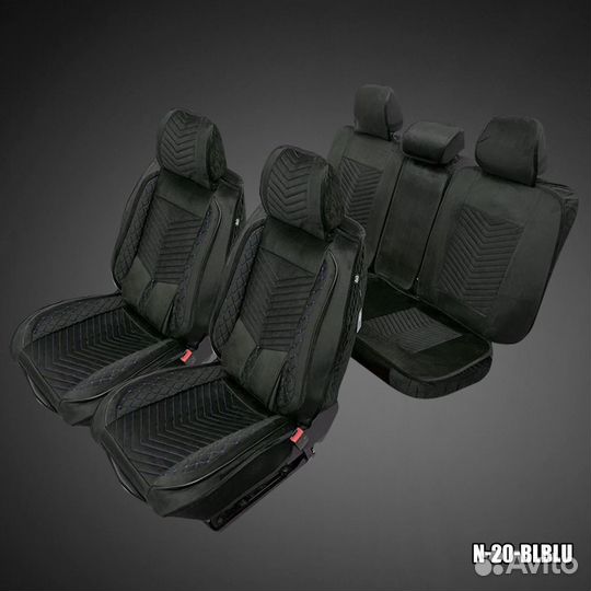 Накидки комплект N-20 Велюр черный/ шов синий