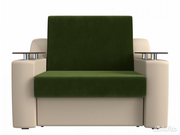 Диван прямой аккордеон Сенатор 100, микровельвет, экокожа, зеленый, бежевый