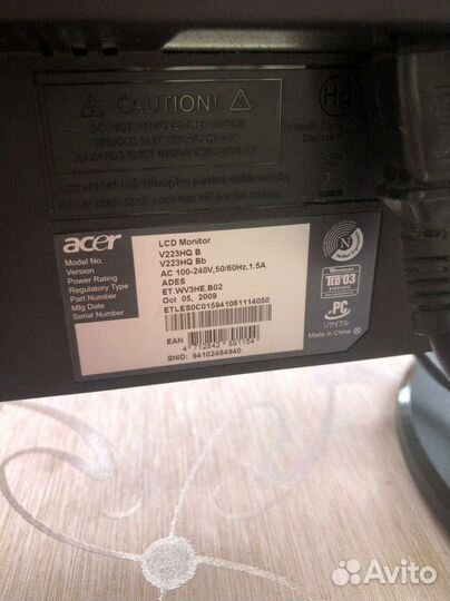 Монитор Acer 22 дюйма с видеокамерой HP + микрофон