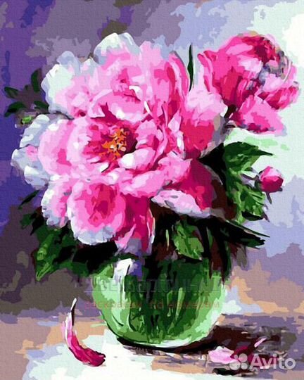 Картина по номерам 40x50 Крупные цветы пионов в пр