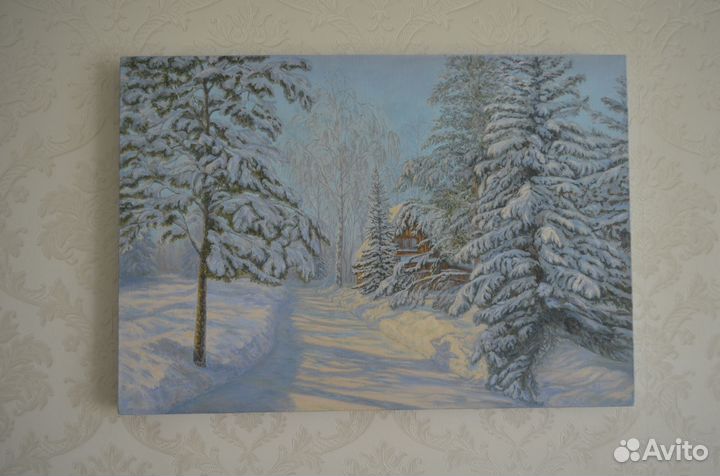 Картина маслом на холсте зимний пейзаж
