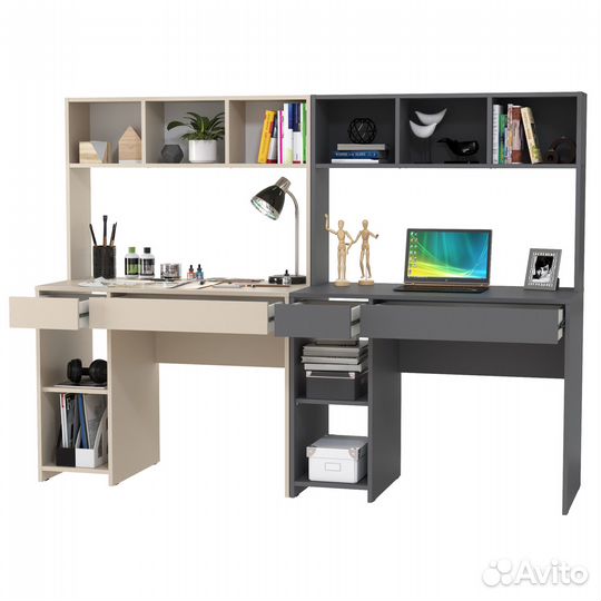 Два рабочих компьютерных стола Mobi Комфорт 12.77F цвет сатин/тёмно-серый