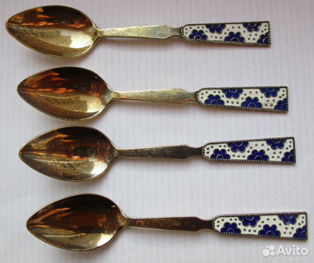 Серебро эмаль кофейные ложки СССР 4 штуки