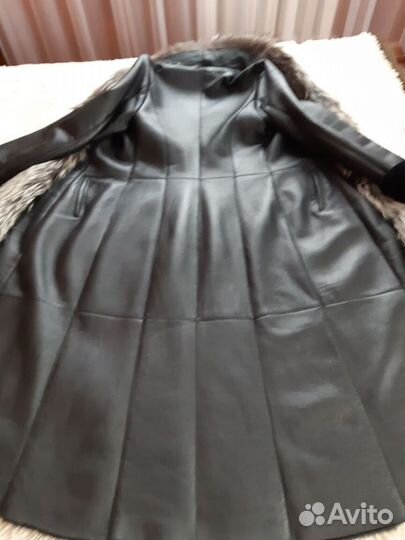 Натуральная кожаная дублёнка с мехом чернобурки