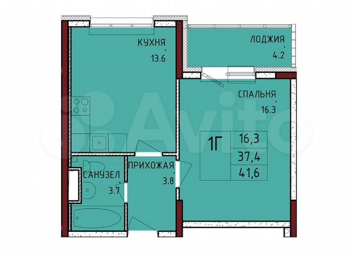 1-к. квартира, 41,6 м², 16/16 эт.