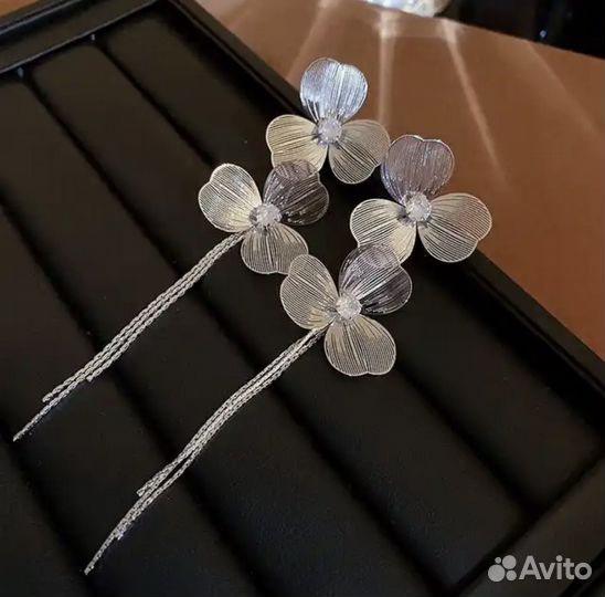 Серьги серебро цветы