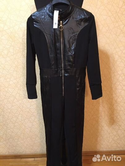 Комбинезон брючный с кожанными вставками