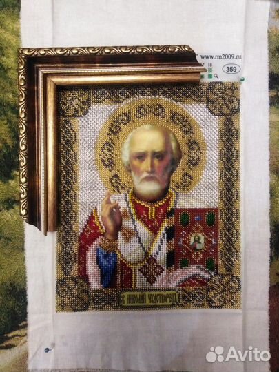 Николай Чудотворец. Икона вышитая бисером