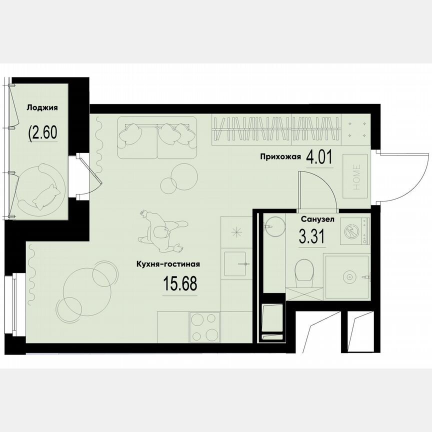 Квартира-студия, 24,3 м², 8/12 эт.