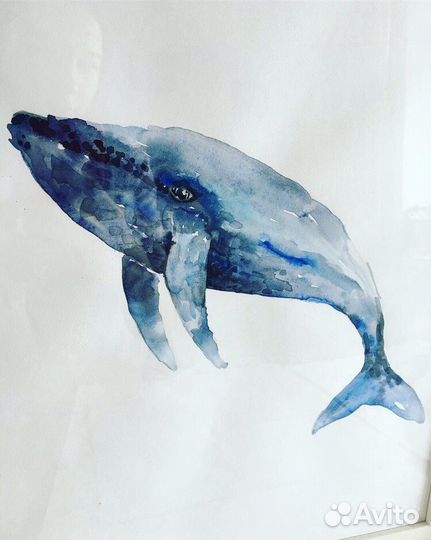 Постер Декор для детской, акварель, картины кит