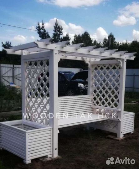 Пергола Беседка деревянная скамейка кашпо вазон