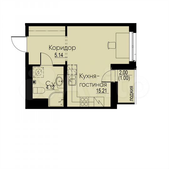 Квартира-студия, 25,5 м², 6/12 эт.