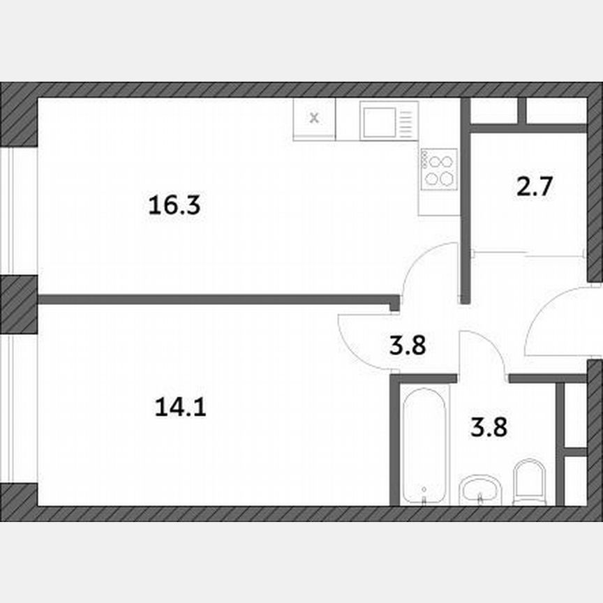 1-к. квартира, 40,6 м², 13/19 эт.