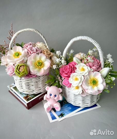 Букет цветов из мыла в корзиночках