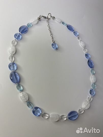 Голубые бусы стекло 47 см