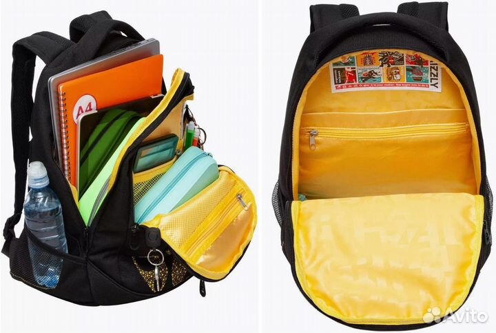 Рюкзак эргономич. Grizzly Кошки черный - золото 29