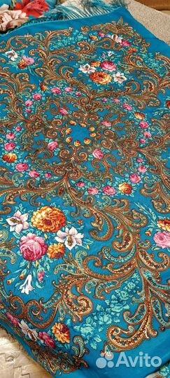 Павловопосадский платок шерсть с бахромой