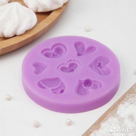 Силиконовый молд «Сердца ажурные», 9,59,5 см, цвет