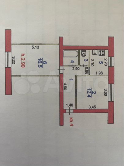 2-к. квартира, 46,6 м², 2/4 эт.