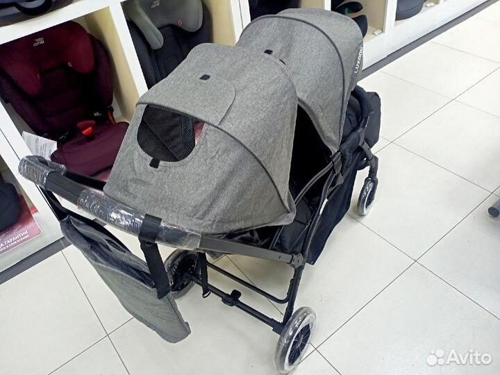 Коляска прогулочная для двойни Luxmom T 19 Grey
